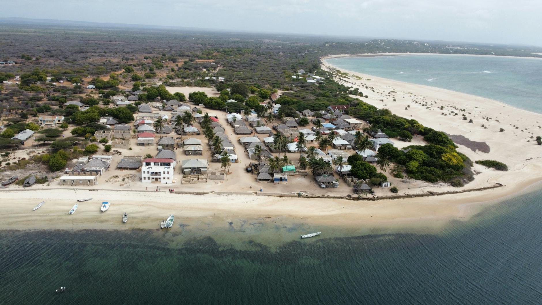 aerial view of coastal village in lamu county